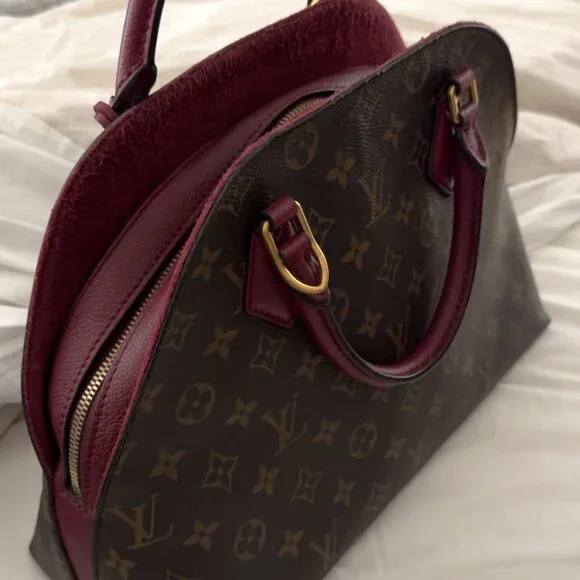 Louis Vuitton ALMA Handbag in Monogram Coated Canvas Brown Contrast Burgundy - Picture 2 of 11